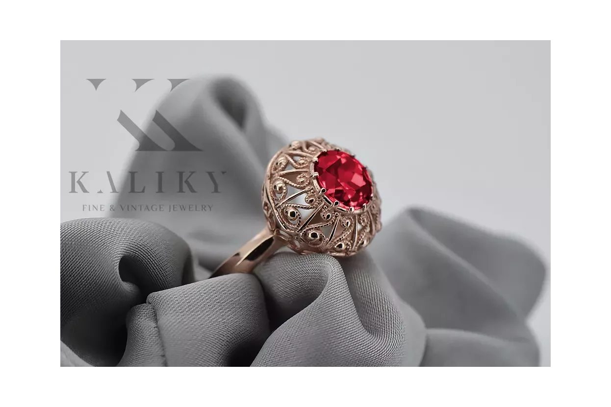 Pierścionek Rubin Oryginalny wyrób Vintage 14k z różowego złota Vintage vrc059r