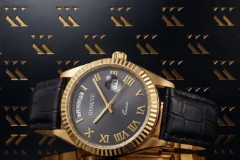 Reloj de Hombre de Oro 14k, Esfera Negra, Cuarzo, 41mm