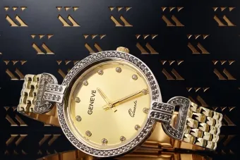 Geneve Damenuhr aus 14 Karat Gelbgold, goldenes Zifferblatt, Lady Gift, lw006ydy