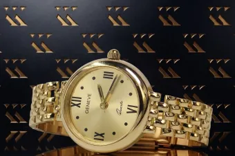 Zegarek Geneve Damski z 14-karatowym żółtym złotem, Złoty Cyferblat lw013y
