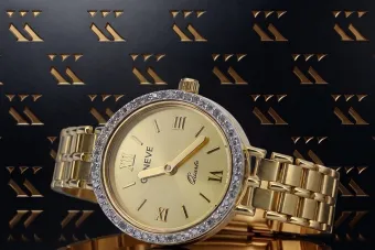 Zegarek damski z włoskim złotem 14k, Złoty cyferblat lw027y