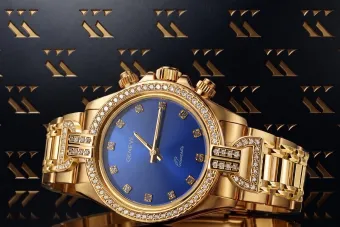 Жовтий 14k gold леді Geneve годинник леді подарунок синій dial lw004ydbl