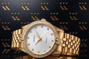 Prześliczny 14k złoty damski zegarek Geneve z białą tarczą lw006ydw