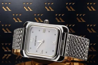 Zegarek damski kwadratowy z białego złota 14K lw003wdw&lbw003w