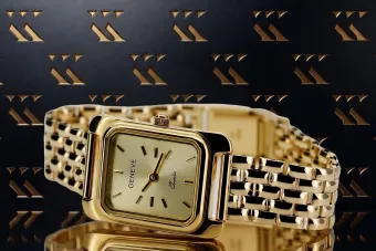 Żółta 14k 585 złota Damska zegarek na rękę Geneve lw003ydy&lbw004y