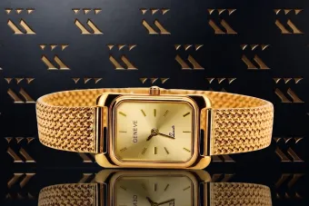 Złoty zegarek z bransoletą damską 14k Geneve lw003ydy&lbw003y