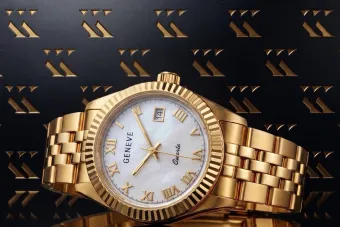 Montre de dame Geneve en or jaune 14 carats 585 avec cadran en perle lw020ydpr&lbw004y