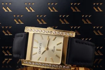 Ceas Lady din piele din aur galben de 14k Geneve lw035ydg