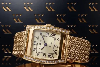 Złoty Zegarek Damski 14K, Prostokątny, Włoski, Cyrkonia