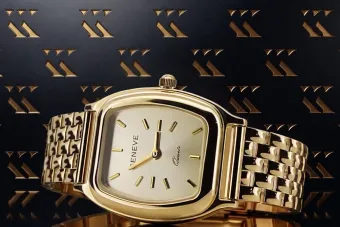 Amarillo 14k 585 oro Lady Reloj de pulsera Geneve lw042ydy