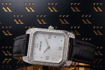 Blanc 14k 585 or dame rectangulaire Geneve bracelet montre lw054wde
