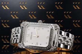 Or blanc 14k 585 Lady Geneve montre rectangulaire poignet lw054wdw attachélbw008w