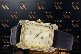 Жовтий 14k 585 золотих прямокутників леді Geneve watch lw054ydg