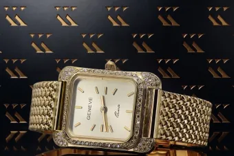 copie de montre-bracelet Lady Geneve en or jaune 14k 585 lw054ydg)