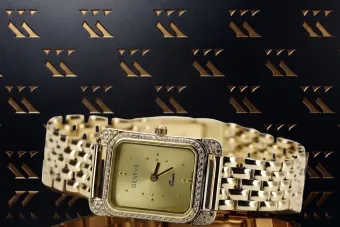 Жълт 14k 585 злато Lady Geneve ръчен часовник lw054ydg&lbw004y