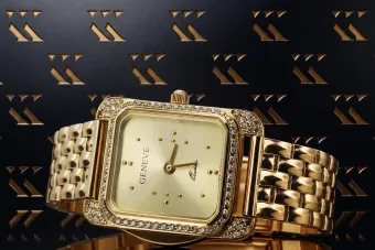 copie de montre-bracelet Lady Geneve en or jaune 14k 585 lw054ydg)