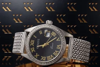 Бял дамски ръчен часовник 14k 585 злато Geneve часовник черен циферблат lw078wdbc&lbw003w
