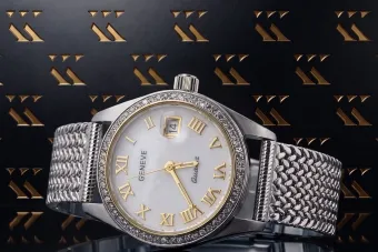 Дамски ръчен часовник Wellow 14k 585 злато Geneve часовник с перлен циферблат lw078wdpr&lbw003w