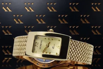 Жълт 14k 585 злато Дамски ръчен часовник Geneve lw090y&lbw003y