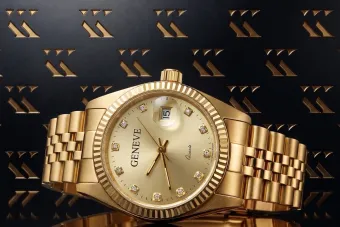 Elegant Italian Yellow 14K Gold Lady Geneve Watch lw091y