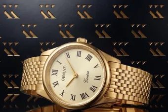 Montre Geneve Dame Cadeau en Or Jaune 14 Carats lw093y