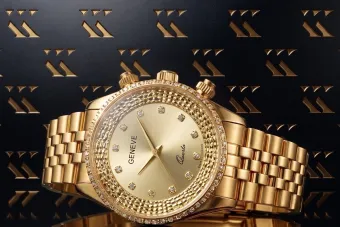 14K Жовте золото, Золот? Леді Годиник Geneve Леді Подарунок lw116y