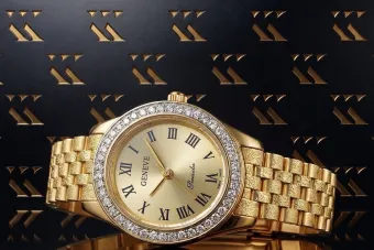 Italian Yellow Gold Lady Watch Geneve Lady Gift - 14K Yellow Gold, Gold Dia. Bracelet lw117y