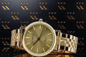 Желтое золото 14k 585 Женские наручные часы Женева lw118y&lbw008y