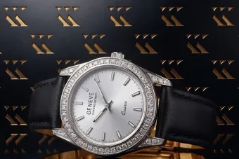 Prześliczny zegarek damski z białego złota 14k z BRYLANTAMI 0.25ct Geneve lwd035w