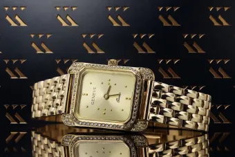 Жълто злато. Женевска дама 0.33ct Диамантен часовник