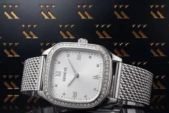 copie a ceasului de mână Lady Geneve cu aur alb de 14k 585 lw055y&lbw003y