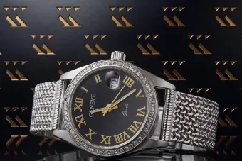 Білий 14k золото Geneve леді годинник 0.25ct Алмазний чорний диал Lwd078wdbc&lbw003w