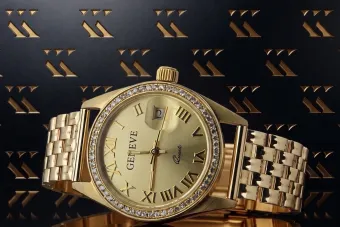 Montre en or jaune 14 carats Geneve avec diamant de 0,25 ct lwd078ydg&lbw004y