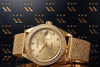 Złoty zegarek damski 14k z BRYLANTAMI 0.25ct Geneve lwd078ydyz&lbw003y
