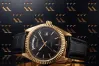 Gelb 14k Gold Männer Frauen Geneve Uhr mw013ydbc schwarz Zifferblatt