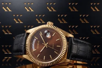 Amarillo de oro de 14k hombres mujer reloj de línea marrón Geneve mw013ydbr