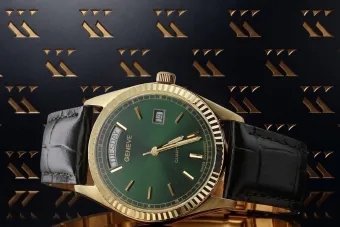 Жовтий 14k gold men's Geneve green dial watch mw013ydgr