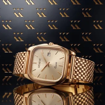 Vintage rose pink 14k 585 gold men's watch Geneve wristwatch mw001r&mbw004r