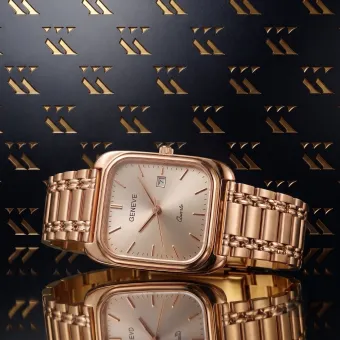 Zabytkowy zegarek mężczyzn złoty różowy róż Geneve bransoletowy mw001r&mbw009r