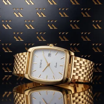 Желтые 14k 585 золотые мужские часы Geneve mw001ydw&mbw005y