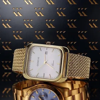 Жовтий 14k 585 Золотий чоловічий Женевых годинників Білий набір MW001YDW & MBW021Y