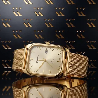 Złoty męski zegarek prostokątny 14k, Włochy, 36.8mm