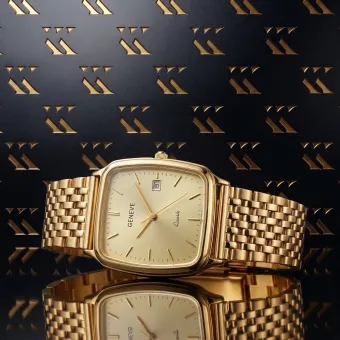 Желтое 14k 585 золотое мужское часы Генева mw002y&mbw004y