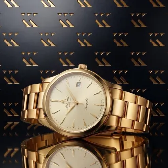 Yellow 14k gold men's watch Atlantic wristwatch mw003y&mbw006yo