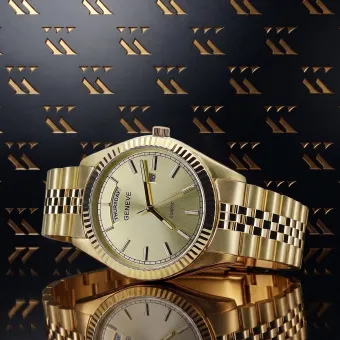 Złoty zegarek z bransoletą męski 14k Geneve mw008ydy@mbw022y