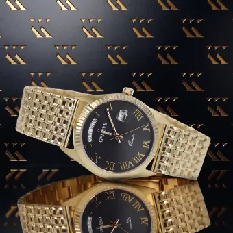 Ceas de mână Geneve pentru bărbați din aur galben 14k cu cadran negru mw013ydbc&mbw013y