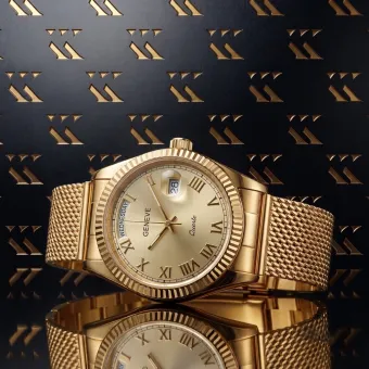 Złoty zegarek unisex męski Geneve 14k 585 Yellow Gold mw013ydg&mbw014yo