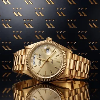 Złoty męski zegarek Geneve 14k 585 w kolorze żółtym mw013ydy&mbw006yo