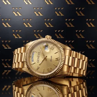Золотий чоловічий годинник Geneve з жовтого 14k 585 золота mw013ydy&mbw012yo