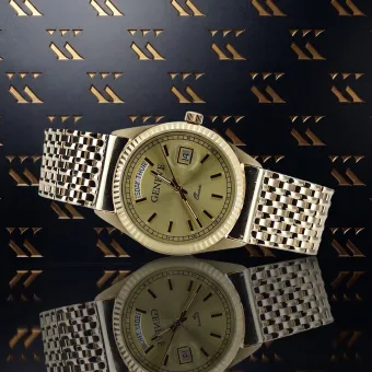 "Sunshine Glow 14k 585 Gold White Dial Watch" mw013ydy&mbw013yo
